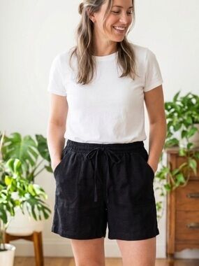 Cato Black Linen Blend Shorts Elastic Waist Drawstring EUC